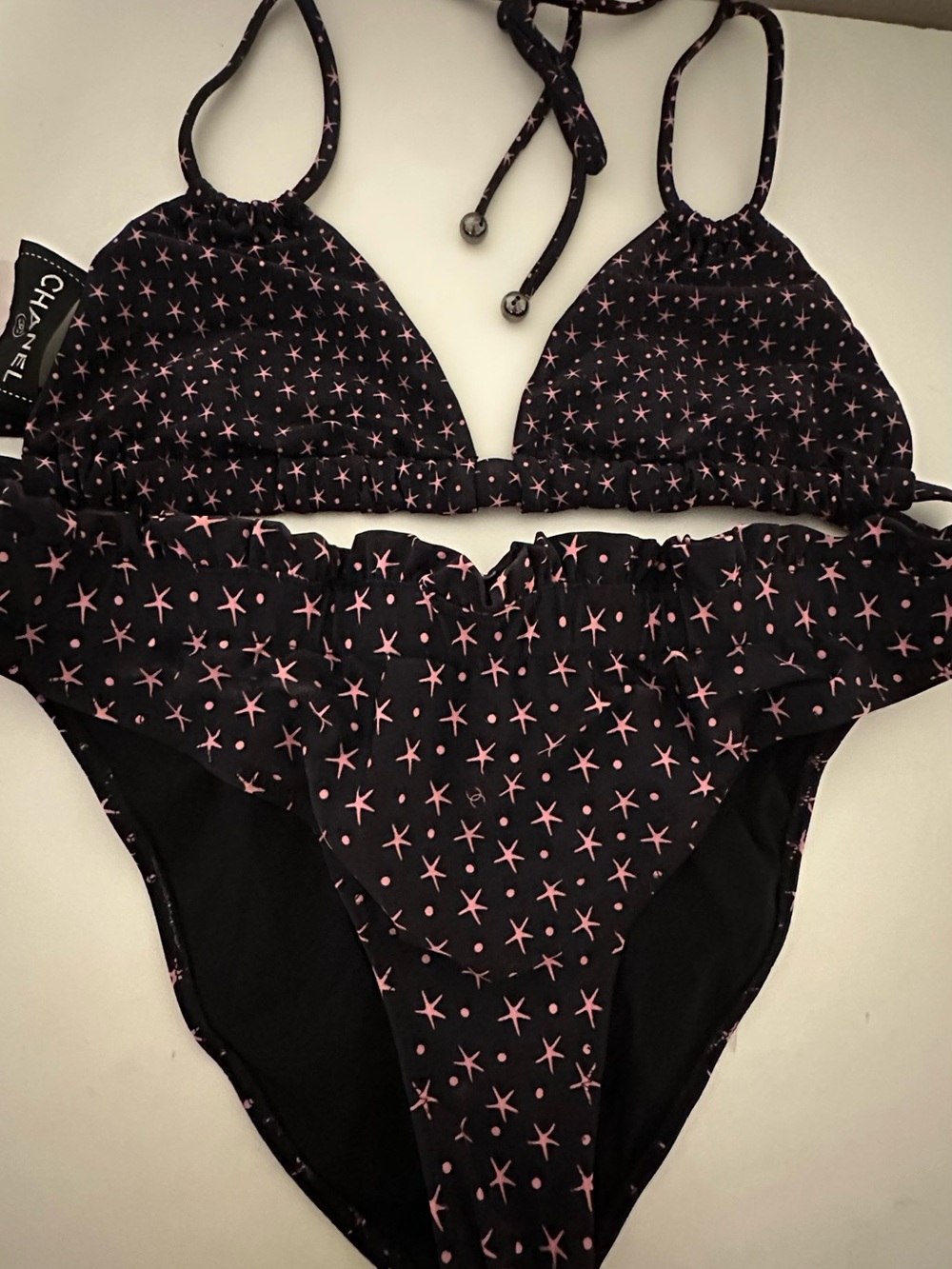 CHANEL Black Bikini Set with Pink Star Print - Picture 2 of 7
